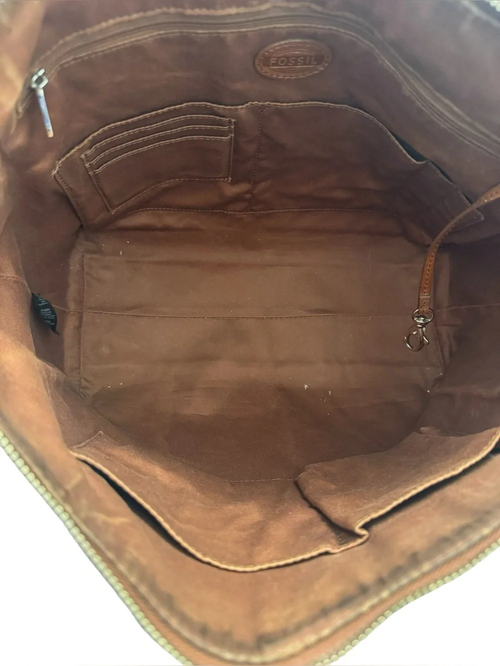 Fossil Sydney Tote Coated Leather Geometric Design Minimalist Large Tote Bag